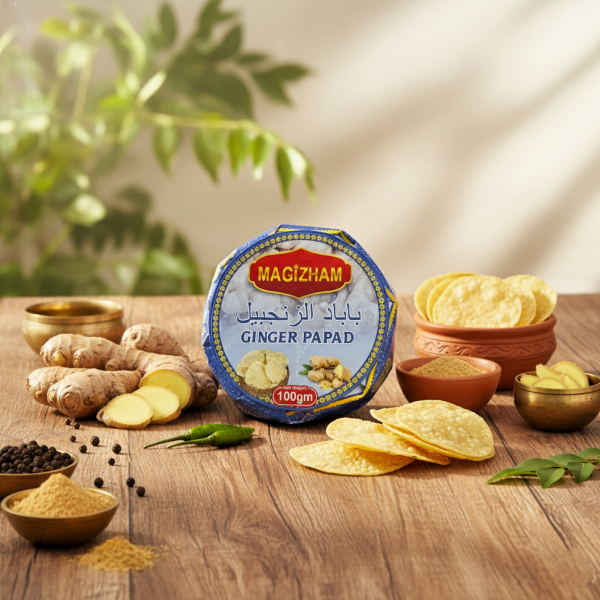 AI generated product image of magizham ginger papad