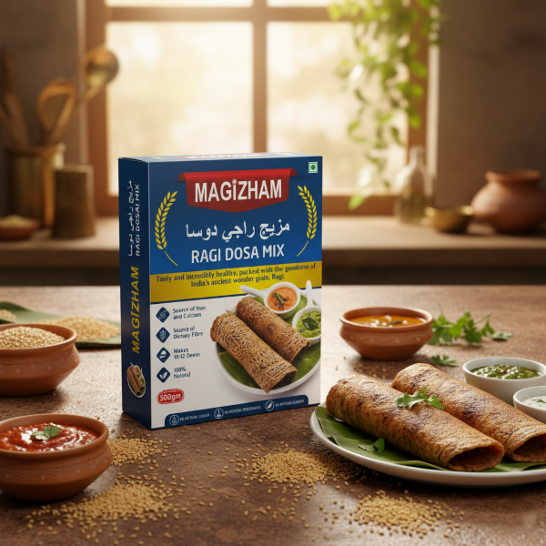 ragi dosa mix AI generated product image of magizham ragi dosa mix