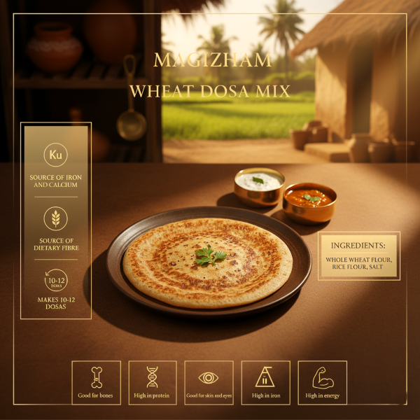 product image of magizham wheat dosa mix with all the nutrition values.