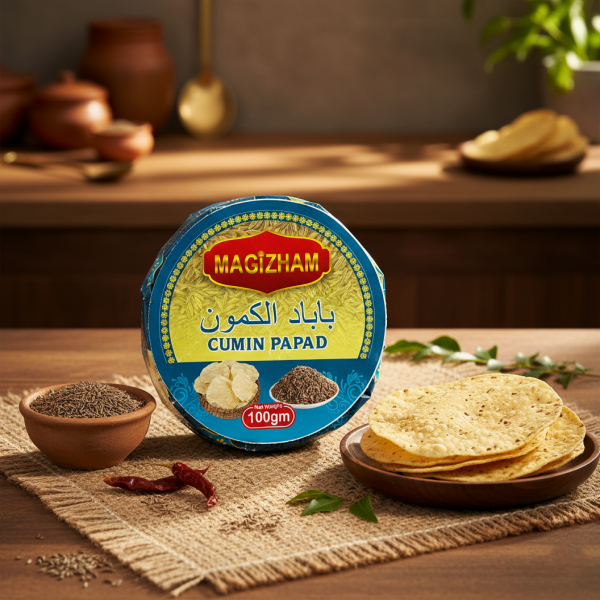 cumin papad AI generated product image of magizham cumin papad