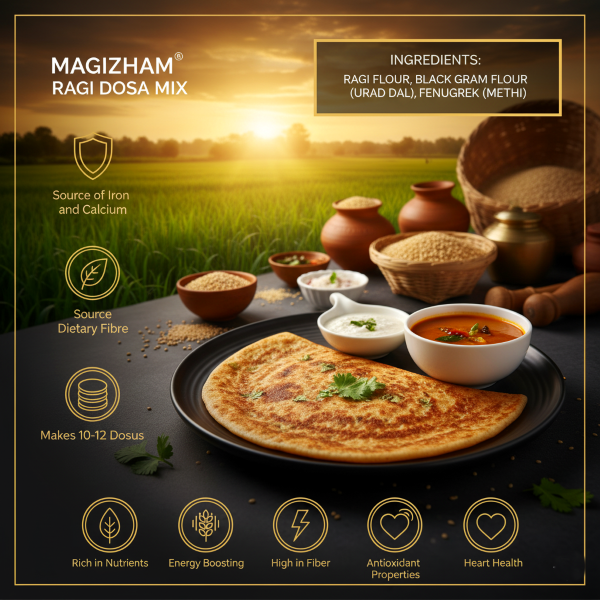 ragi dosa mix product image of magizham ragi dosa mix with all the nutrition values.