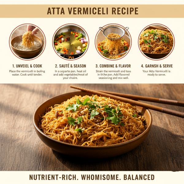 image explaning how to cook magizham atta Vermicelli in four step process.