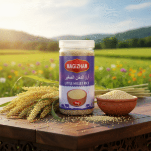 little millet rice AI generated product image of magizham little millet rice
