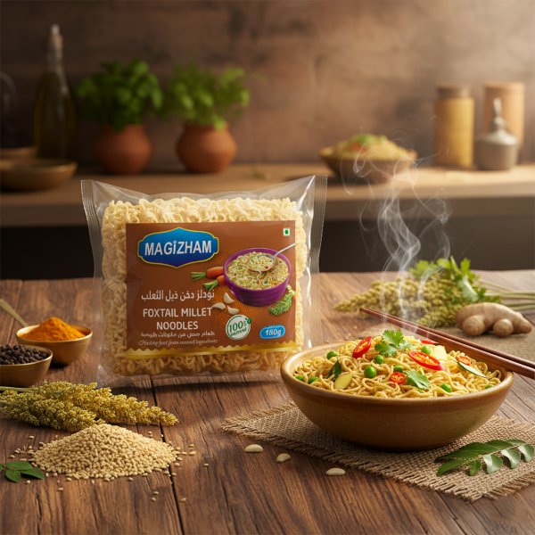AI generated product image of magizham foxtail millet noodles