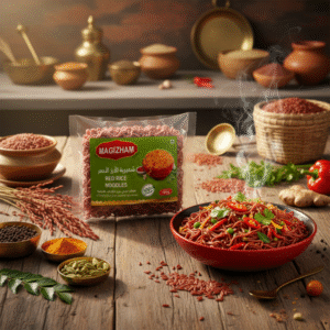 red rice noodles AI generated product image of magizham red rice noodles