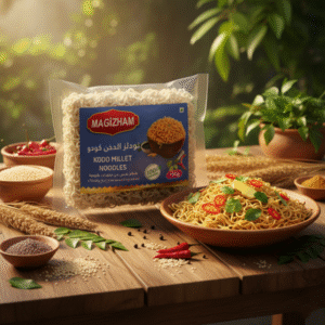 kodo millet noodles AI generated product image of magizham kodo millet noodles