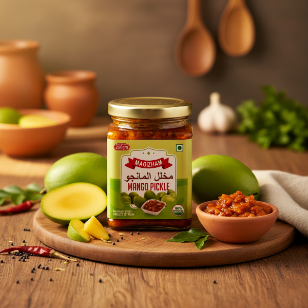AI generated product image of magizham mango pickle