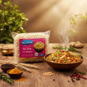 AI generated product image of magizham atta noodles