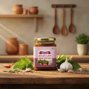 gongura and garlic thooku mix AI generated product image of magizham gongura and garlic thooku mix