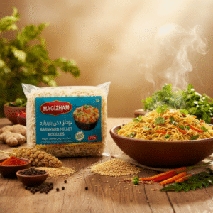 barnyard millet noodles AI generated product image of magizham barnyard millet noodles