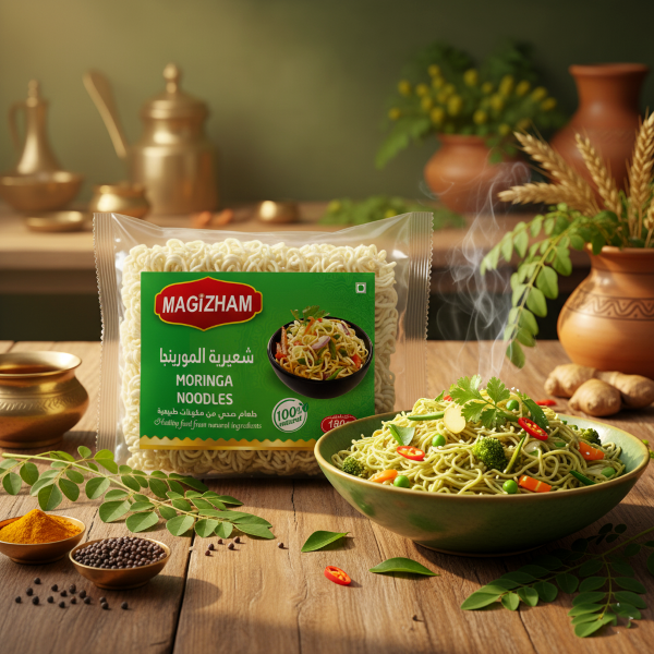 moringa noodles AI generated product image of magizham moringa noodles