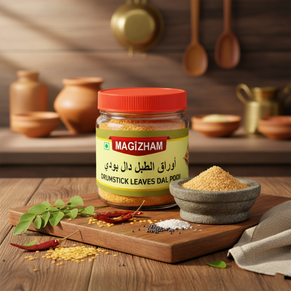 AI generated product image of magizham drumstick leaves dal podi
