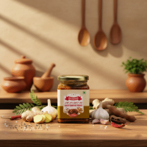 ginger and tarmind thokku AI generated product image of magizham ginger and tarmind thokku