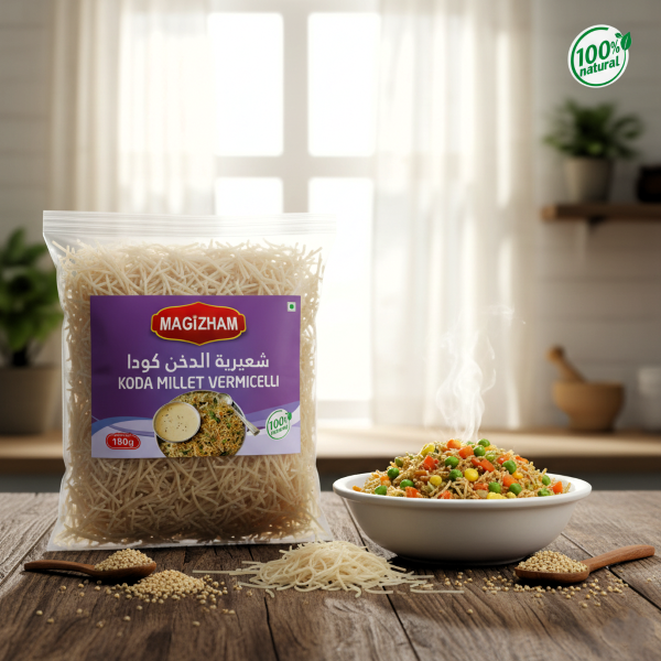 kodo millet vermicelli AI generated product image of magizham kodo millet vermicelli