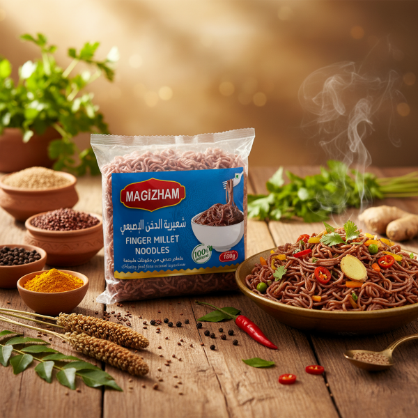 AI generated product image of magizham finger millet noodles