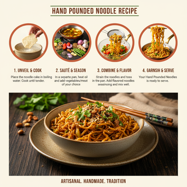 image explaning how to cook magizham hand pounded noodles in four step process