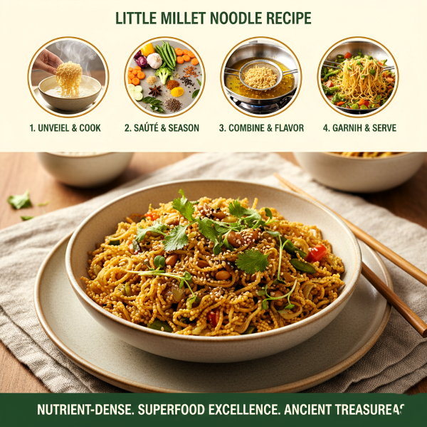 image explaning how to cook magizham little millet noodles in four step process