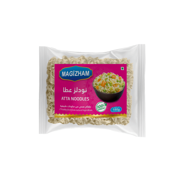 product image of magizham atta noodles with all the nutrition values.