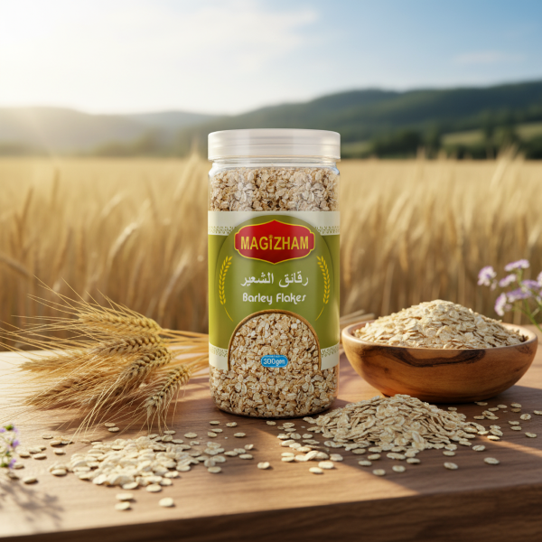 magizham-barley-flakes AI generated product image of magizham barley flakes.