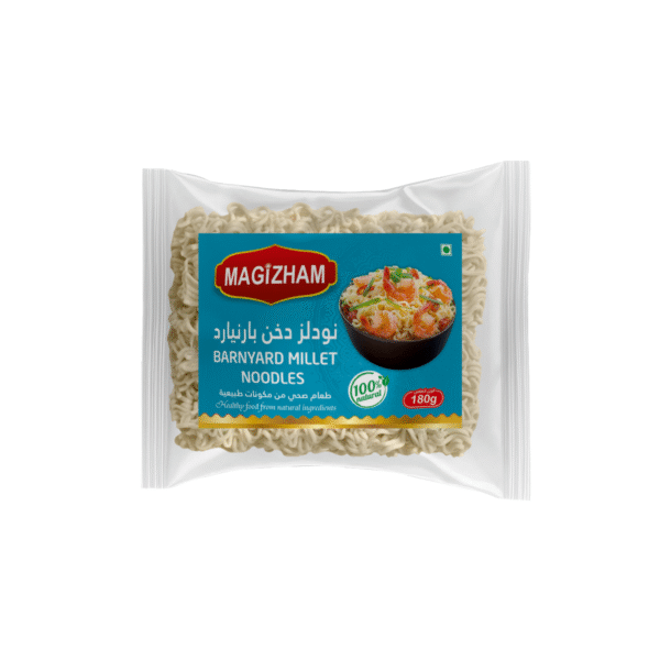 product image of magizham barnyard millet noodles with all the nutrition values.