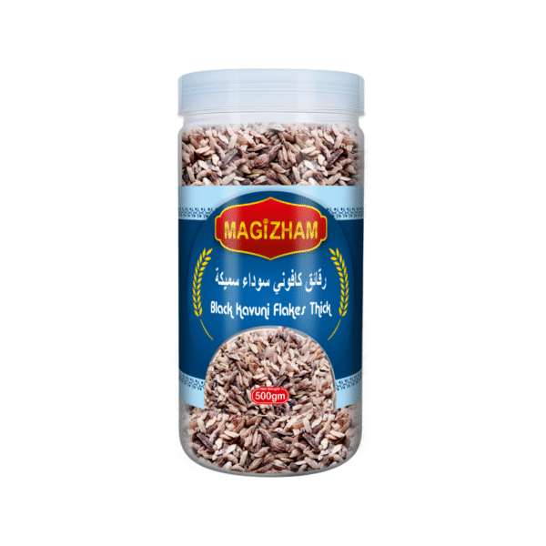 magizham-black-kavuni-flakes (2) product image of magizham black kavuni flakes thick with all the nutrition values.