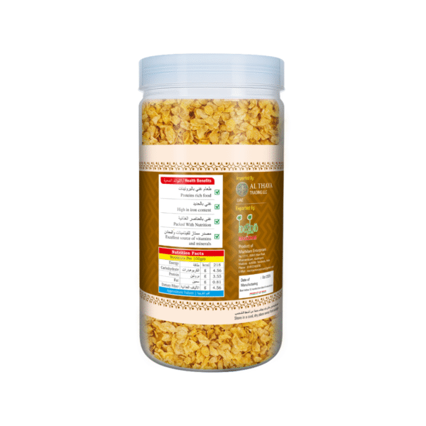 product image of magizham corn flakes with all the nutrition values.