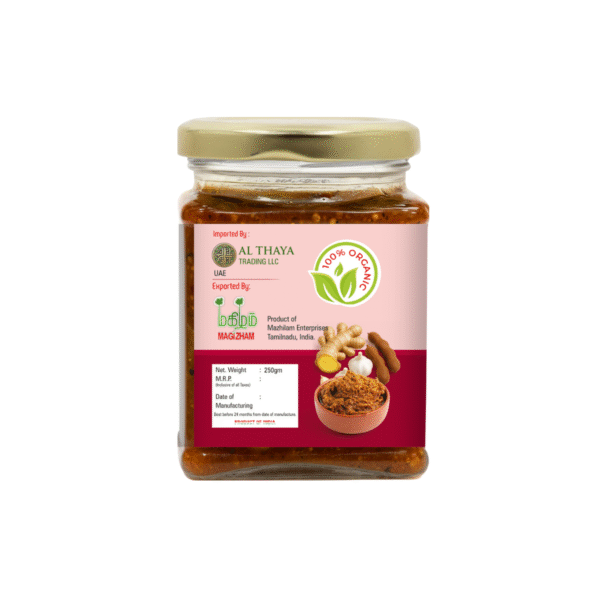 product image of magizham ginger garlic tamarind thokku with all the nutrition values.