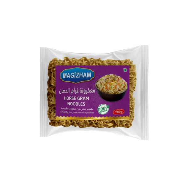 product image of magizham horse gram noodles with all the nutrition values.