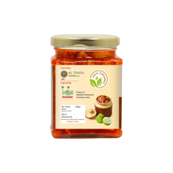 product image of magizham kadarangai pickle which states all the Nutrition value of the product.