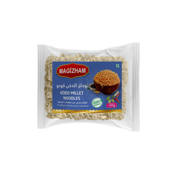 product image of magizham kodo millet noodles with all the nutrition values.