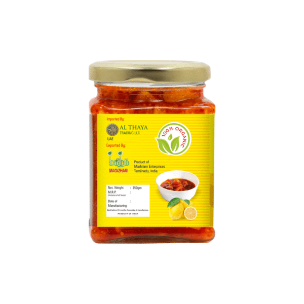 product image of magizham lemon pickle which states all the Nutrition value of the product.