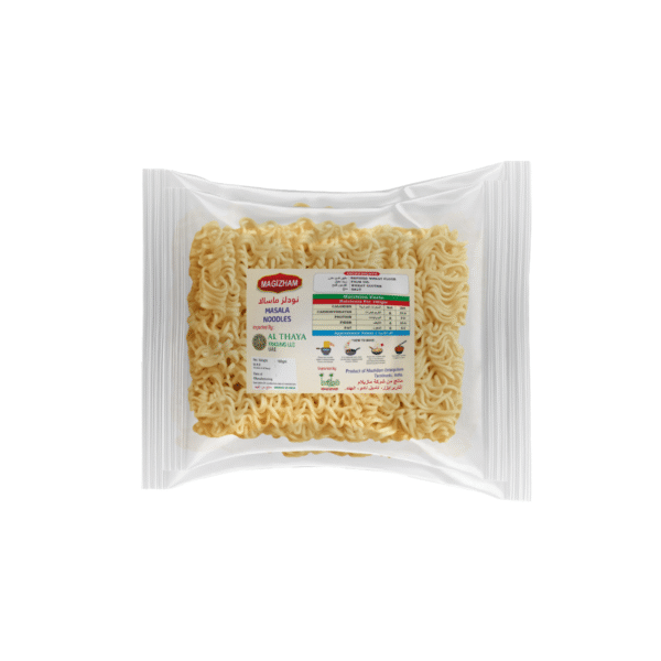 product image of magizham masala noodles with all the nutrition values.