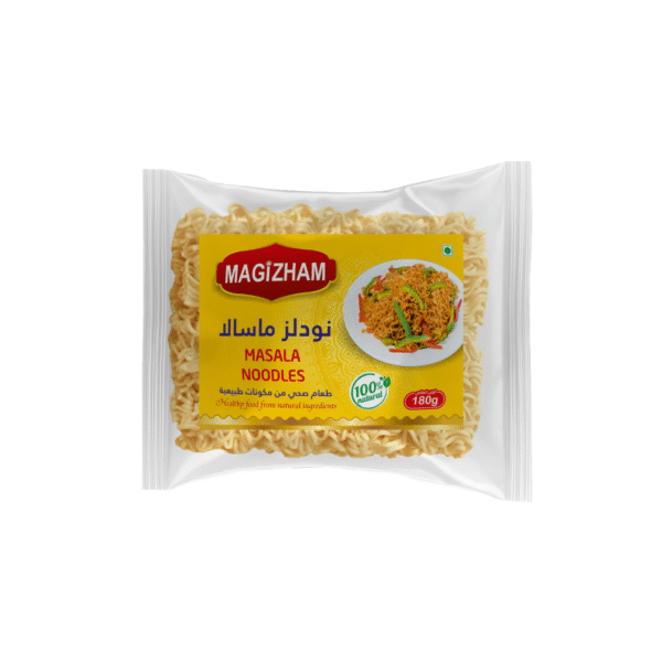 product image of magizham masala noodles with all the nutrition values.