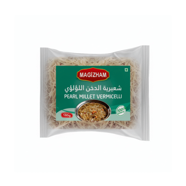 magizham-pearl-millet-semiya product image of magizham pearl millet semiya with all the nutrition values.