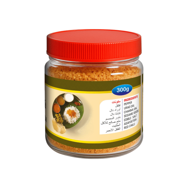 product image of magizham pepper dal podi with all the nutrition values.