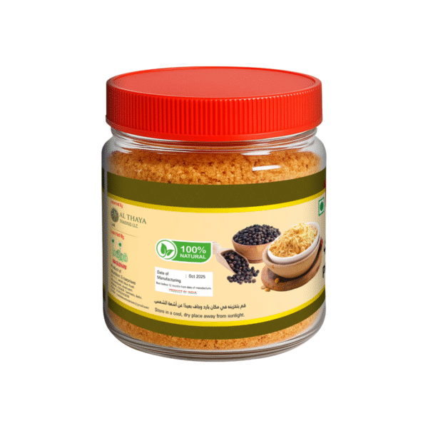 product image of magizham pepper dal podi with all the nutrition values.