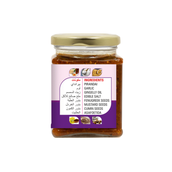 product image of magizham pirandai and garlic thokku with all the nutrition values.