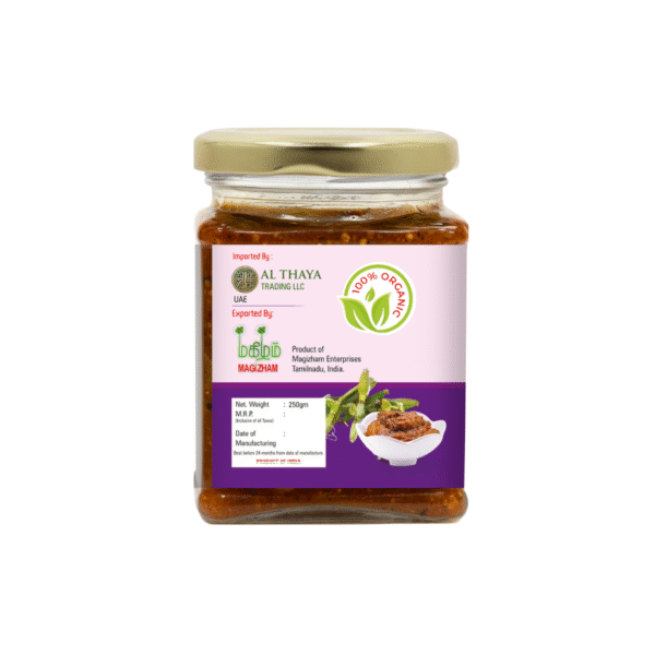 product image of magizham pirandai and garlic thokku with all the nutrition values.
