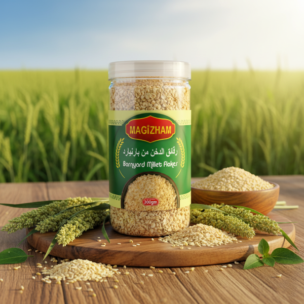 AI generated product image of magizham barnyard millet flakes