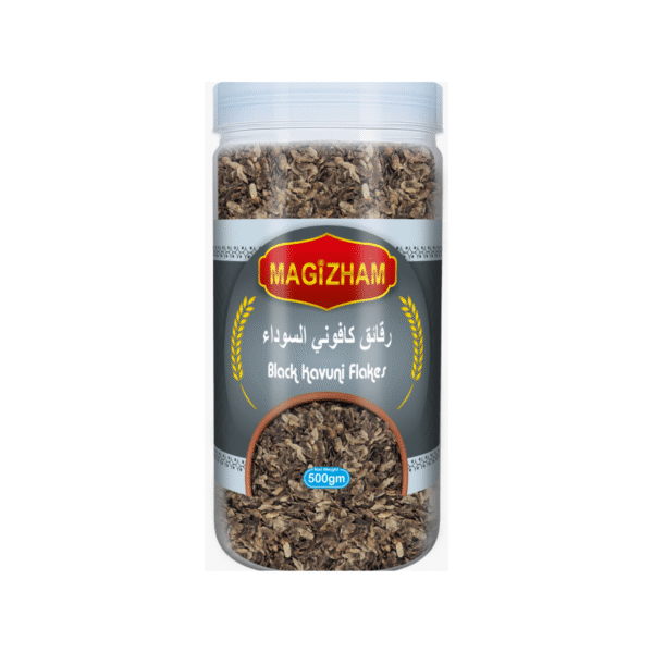 magizham-black-kavuni-millet-flakes-b product image of magizham black kavuni flakes with all the nutrition values.