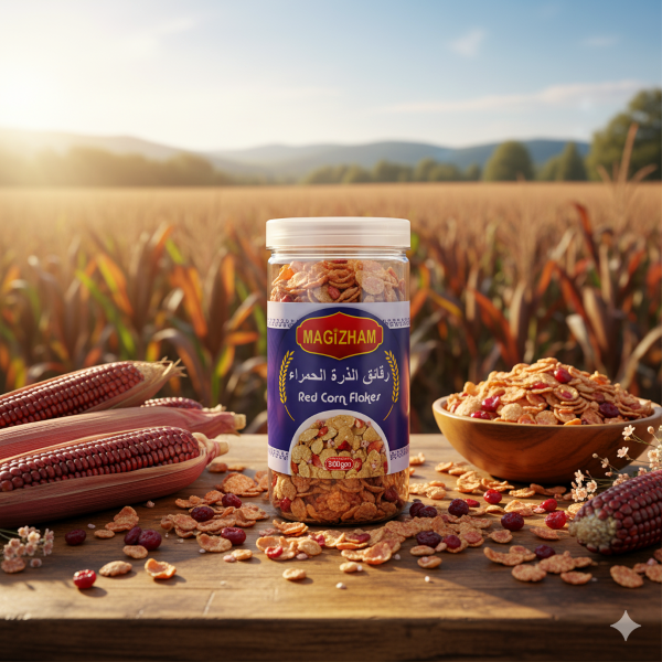 AI generated product image of magizham red corn flakes