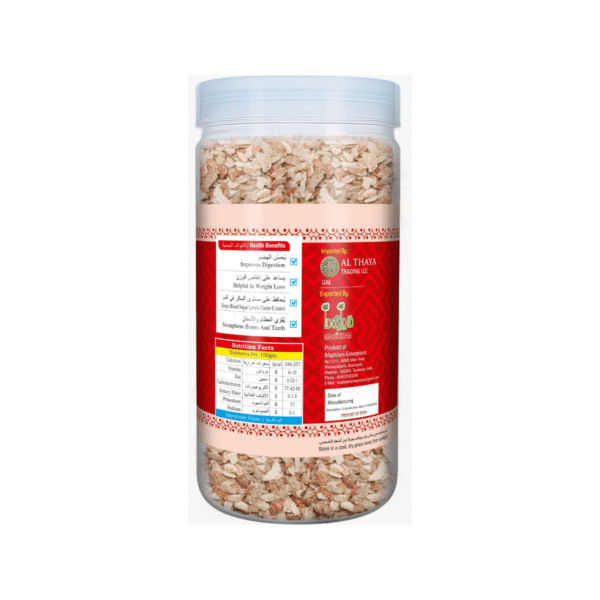 product image of magizham red rice flakes with all the nutrition values.