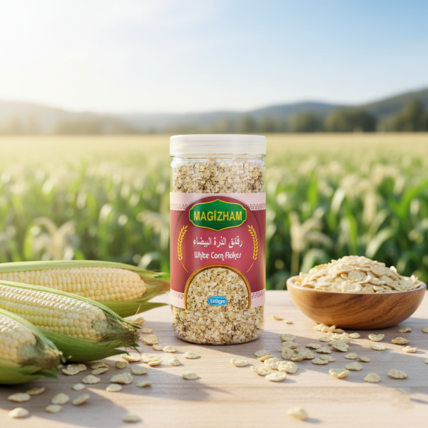 AI generated product image of magizham white corn flakes