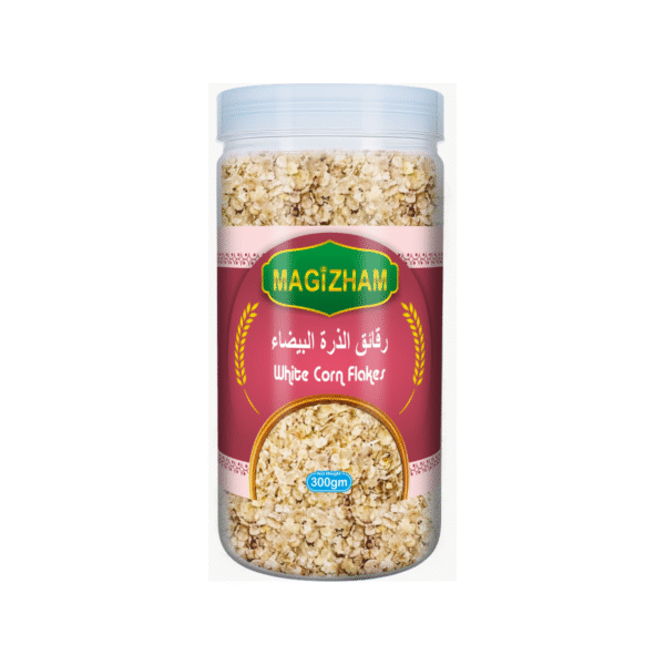 product image of magizham white corn flakes with all the nutrition values.